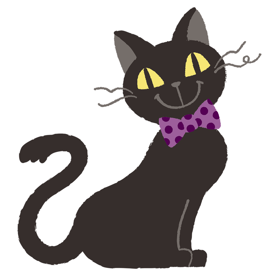 ハロウィン手書き風イラスト リボンつけた黒猫 園だより おたよりで使えるかわいいイラストの無料素材集 イラストだより