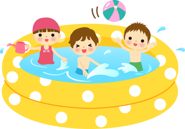 ビニールプールで遊ぶ子供イラスト | 園だより、おたよりで使えるかわいいイラストの無料素材集【イラストだより】