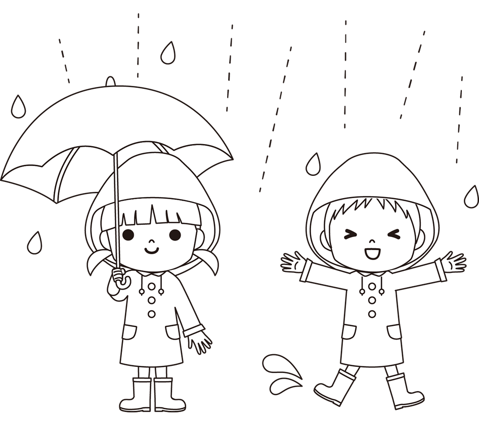 梅雨や雨の日の子供の服装イラスト 白黒 園だより おたより チラシで使えるかわいいイラストの無料素材集 イラストだより