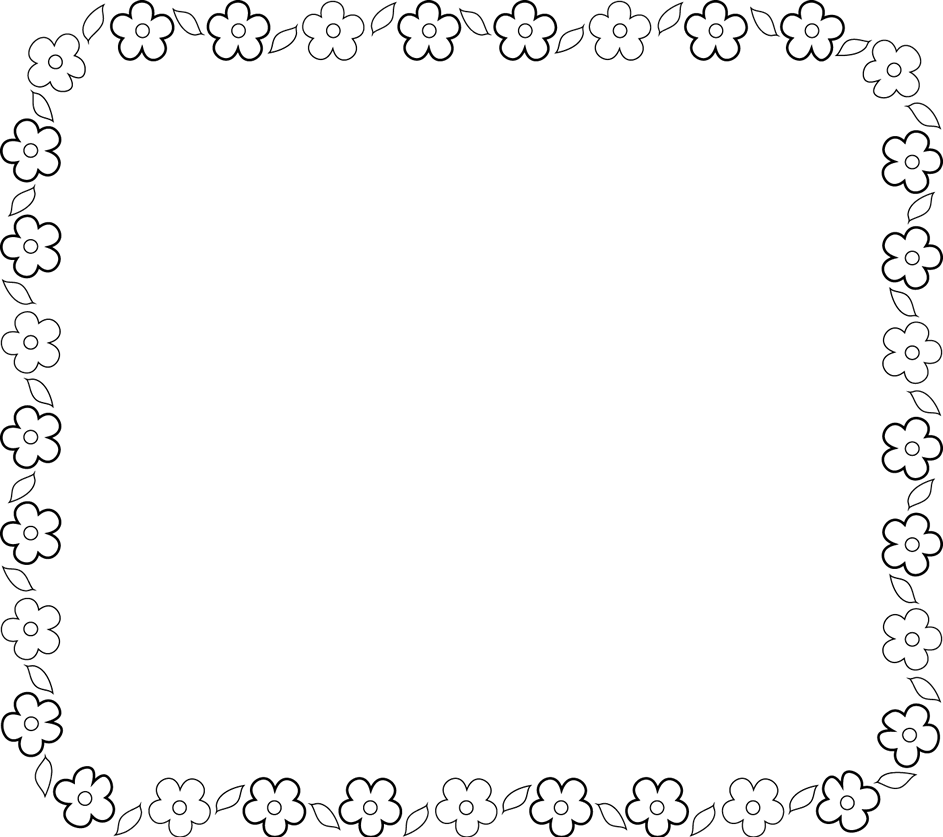 お花の枠・フレームイラスト（白黒印刷用）