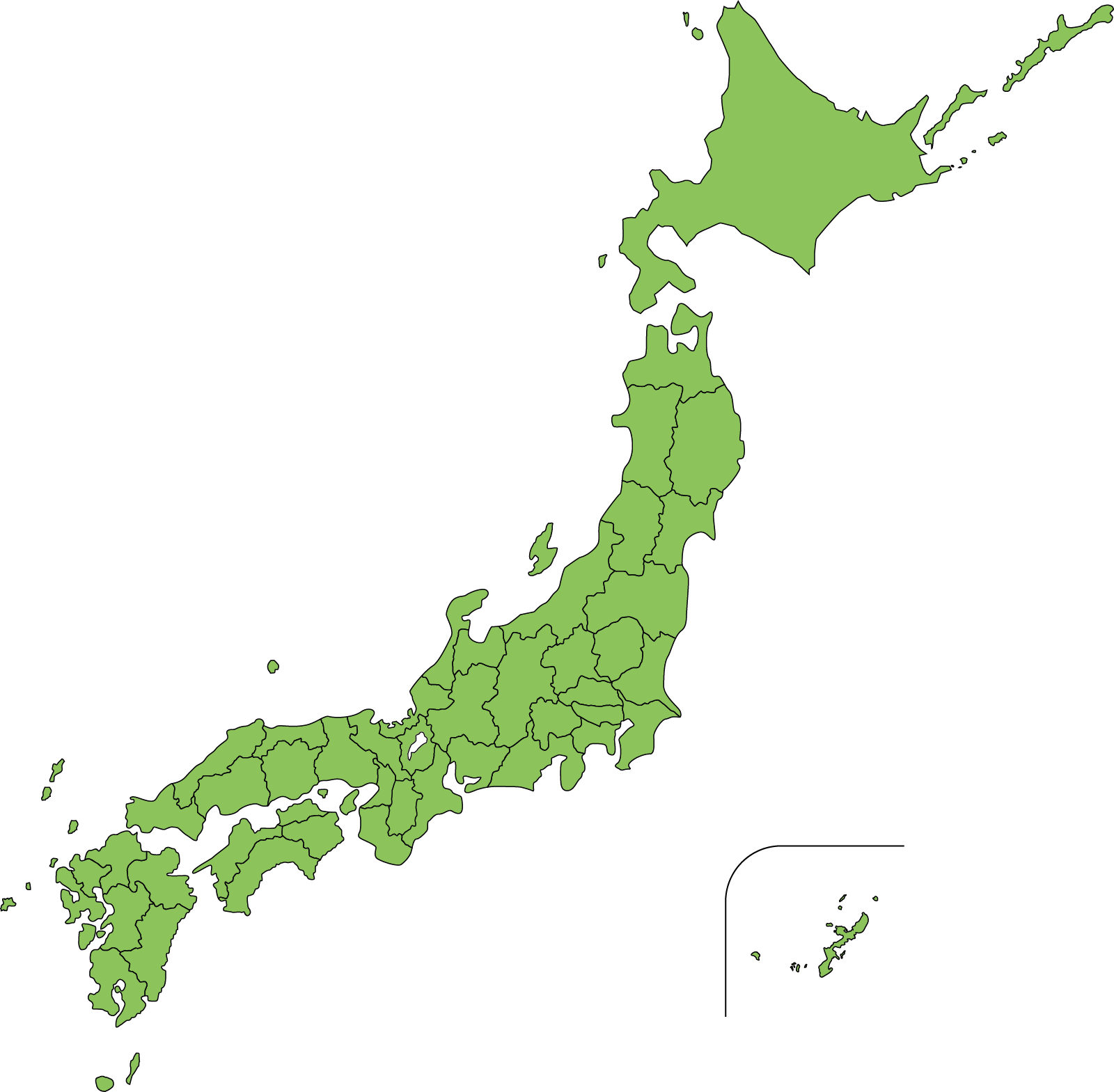 シンプルな日本地図のイラスト（地名記載無し）