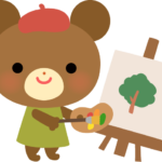 【動物】画家さんの恰好をしているクマさんのイラスト