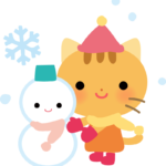 【動物】雪だるまを作るかわいいネコのイラスト