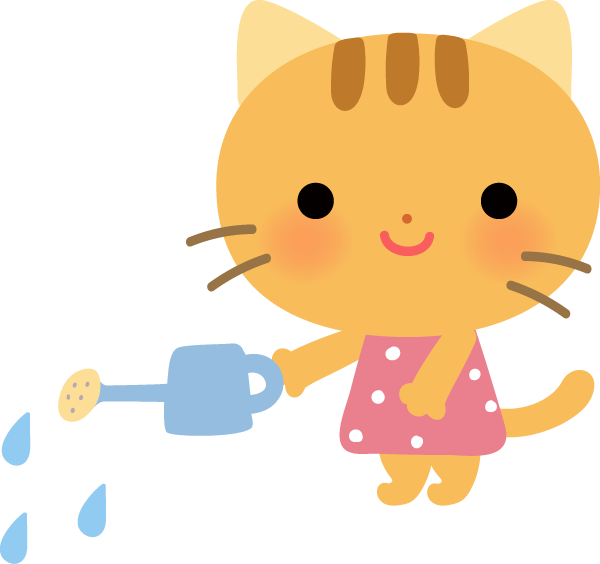 【動物】水やりをするかわいいネコのイラスト
