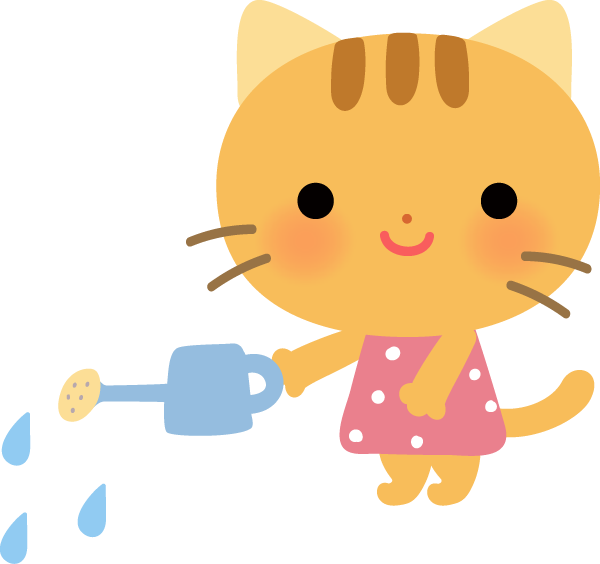 水やりするネコ 猫 の動物のイラスト 園だより おたより チラシで使えるかわいいイラストの無料素材集 イラストだより