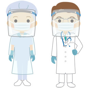 医療従事者がフェイスシールドとマスクを着用してるイラスト 園だより おたよりで使えるかわいいイラストの無料素材集 イラストだより