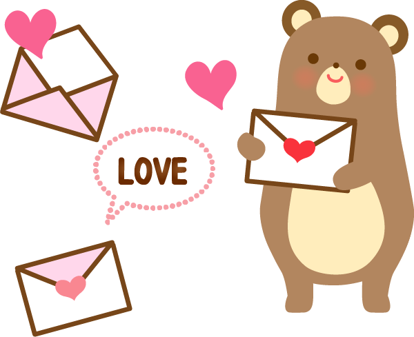 バレンタインデーに手紙を贈るクマのイラスト