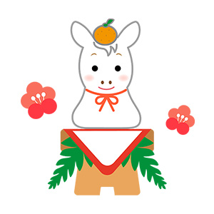 2026年（令和8年）午年の年賀状イラスト｜鏡餅になったかわいい馬の